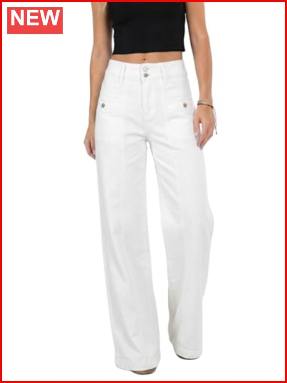 Astylish Women's Wide Leg High Waisted Jeans Double Button Stretchy Straight